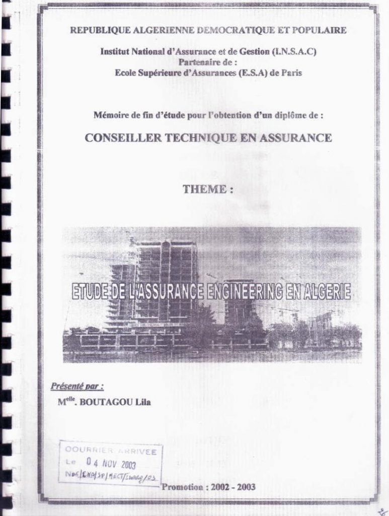 Etude de l’assurance enginneering en Algérie